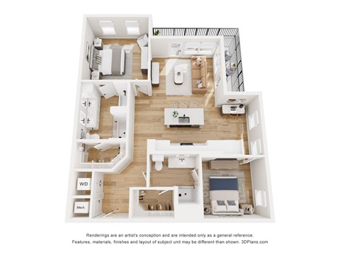 Floor plan for 2 beds, 2 baths, 1216 sqft